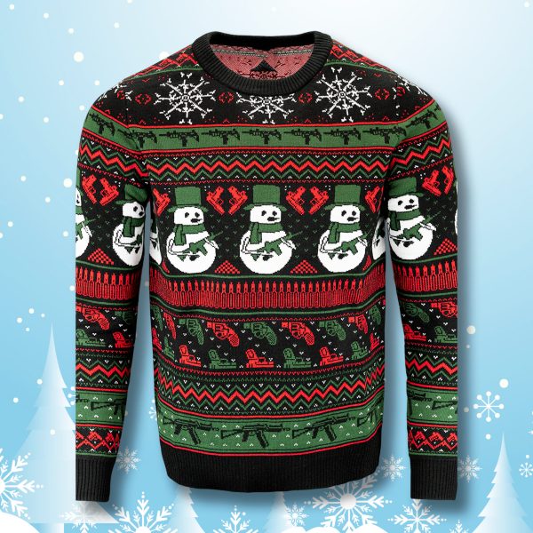 Snowman With Gun Ugly Christmas Sweater Black
