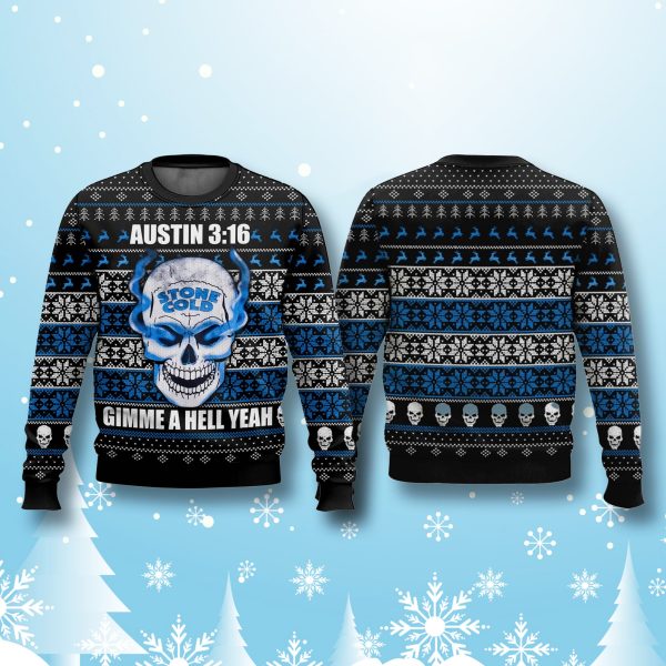 Stone Cold Gimme A Hell Yeah Ugly Christmas Sweater 2