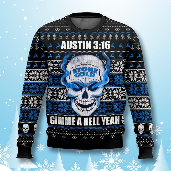 Stone Cold Gimme A Hell Yeah Ugly Christmas Sweater