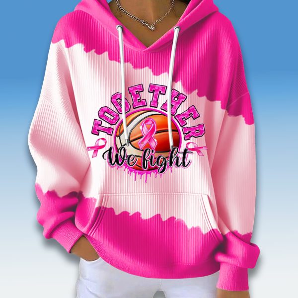 Together We Fight Breast Cancer Basketball Waffle Hoodie 1