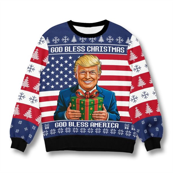 Trump God Bless America Ugly Christmas Sweater