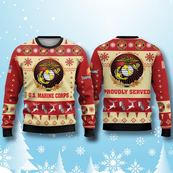 US Marnie Corps Veterans Proudly Served Ugly Christmas Sweater 1