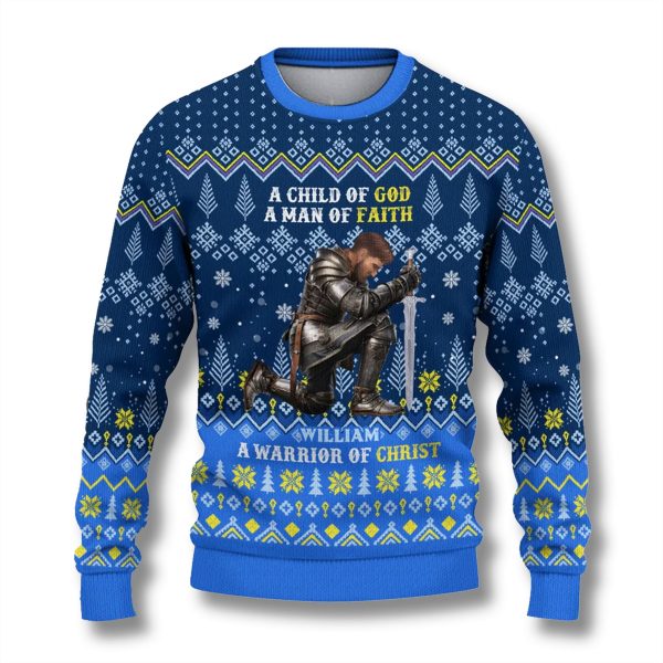 Warrior Of God A Child Of God A Man Of Faith Christmas Ugly Sweater 2