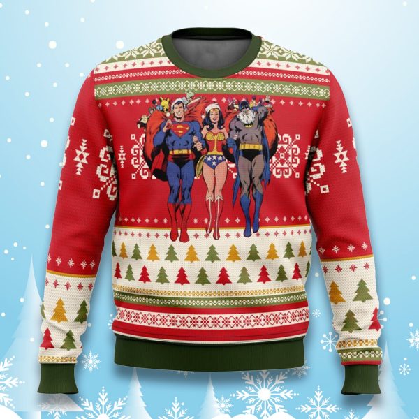 Wonder Woman Batman Superman Christmas Ugly Sweater