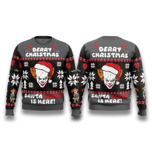 Pennywise IT Derry Christmas Santa Clown Is Here Ugly Sweater 1