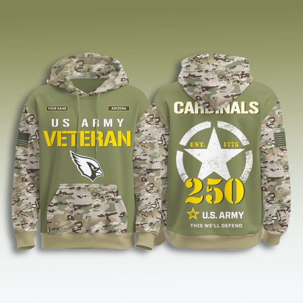 Arizona Cardinals US Army Veteran 250th Birthday Hoodie 1