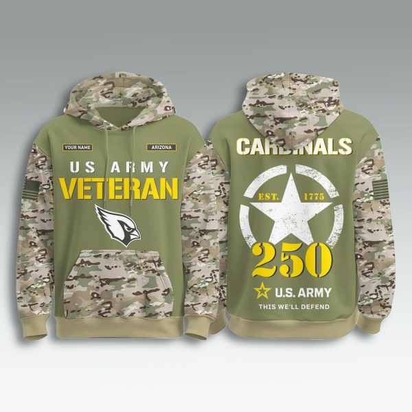 Arizona Cardinals US Army Veteran 250th Birthday Hoodie 2