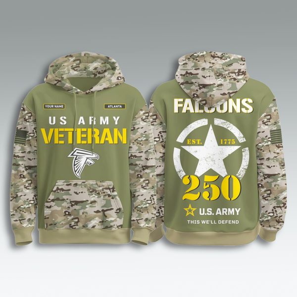Atlanta Falcons US Army Veteran 250th Birthday Hoodie 1