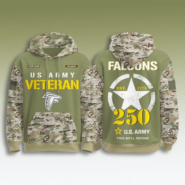 Atlanta Falcons US Army Veteran 250th Birthday Hoodie 2