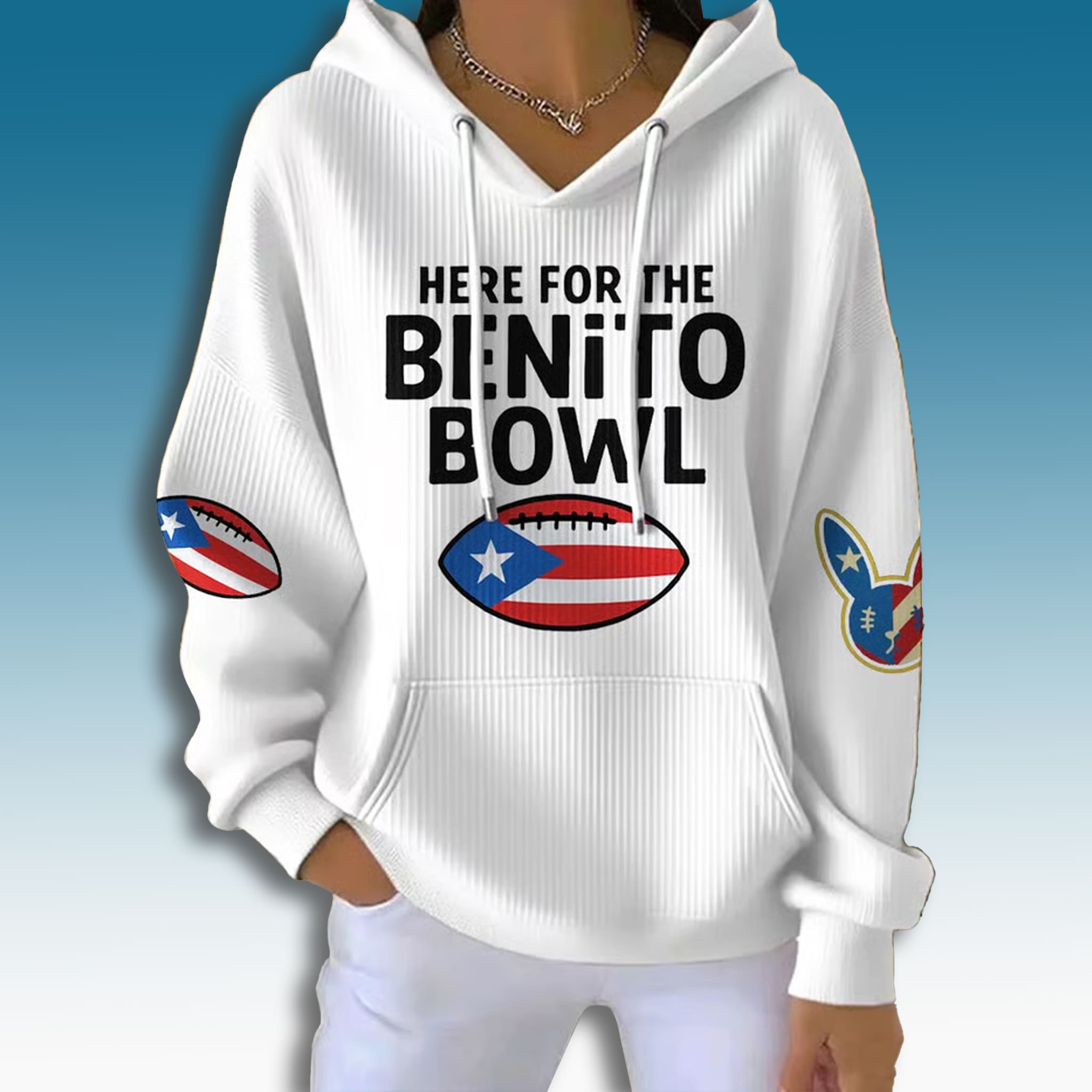 Bad Bunny Here For The Benito Bowl 2025 Waffle Hoodie 3 Bad Bunny Here For The Benito Bowl 2025 Waffle Hoodie 3