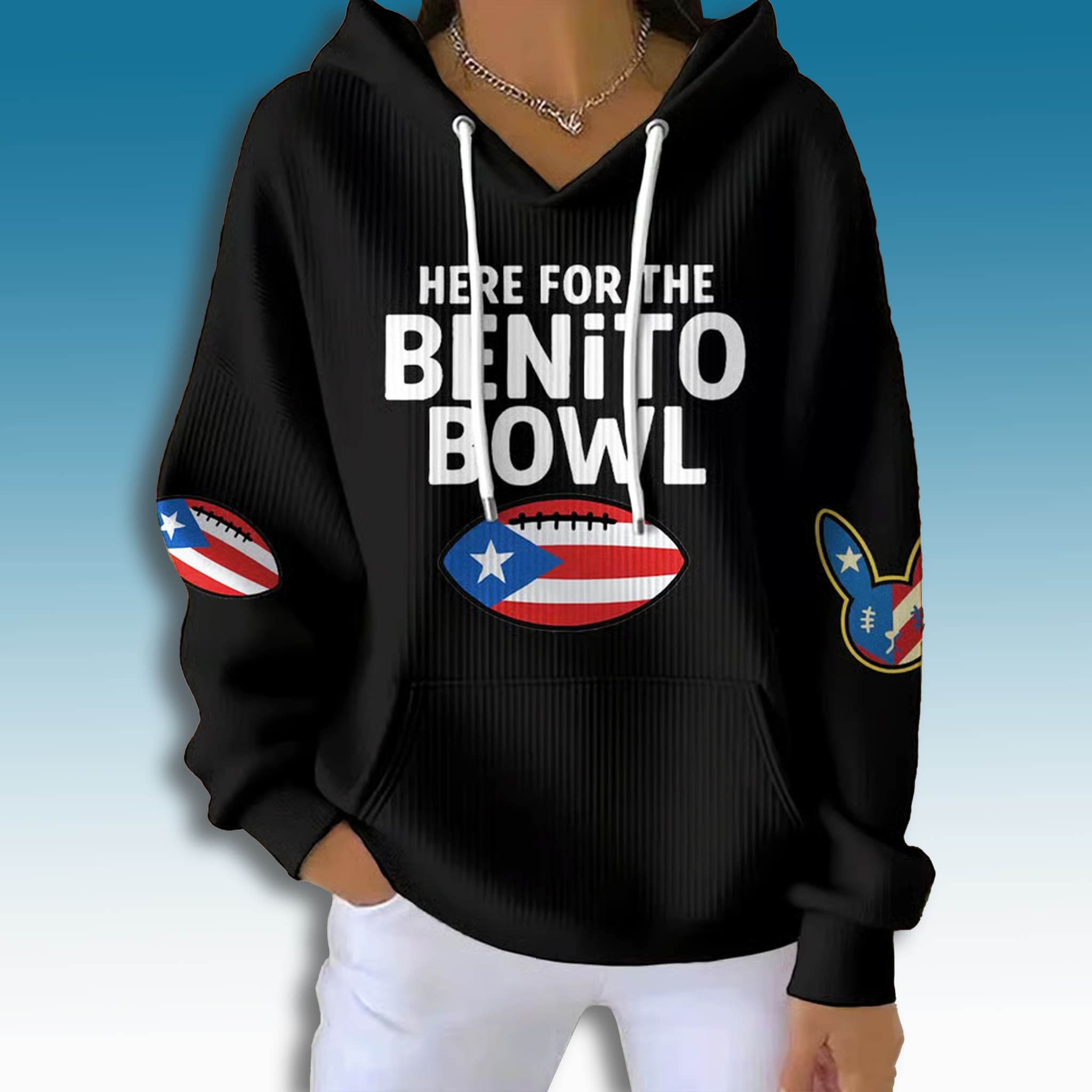 Bad Bunny Here For The Benito Bowl 2025 Waffle Hoodie 3 Bad Bunny Here For The Benito Bowl 2025 Waffle Hoodie