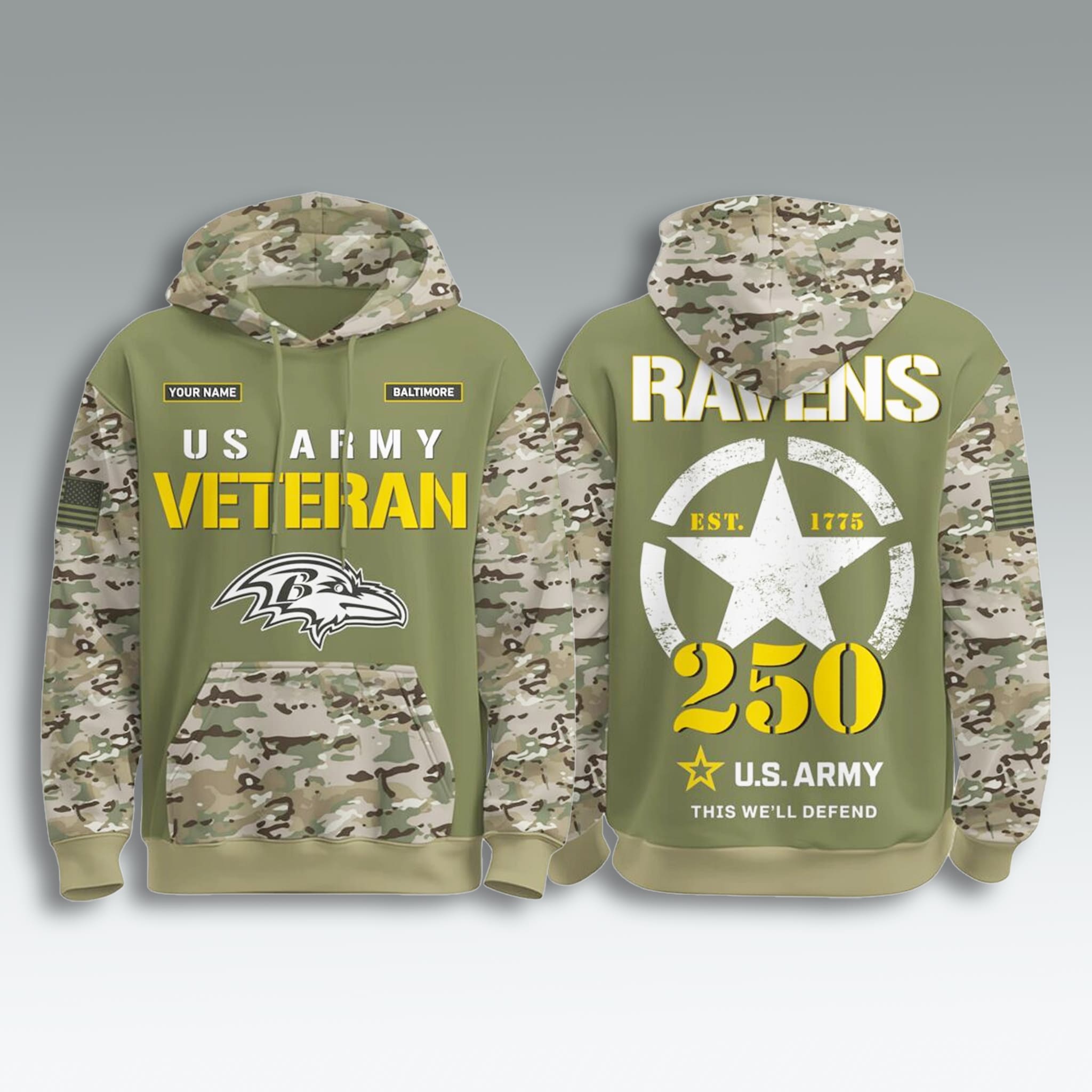 Ravens US Army Veteran 250th Birthday Hoodie 1 Baltimore Ravens US Army Veteran 250th Birthday Hoodie 1
