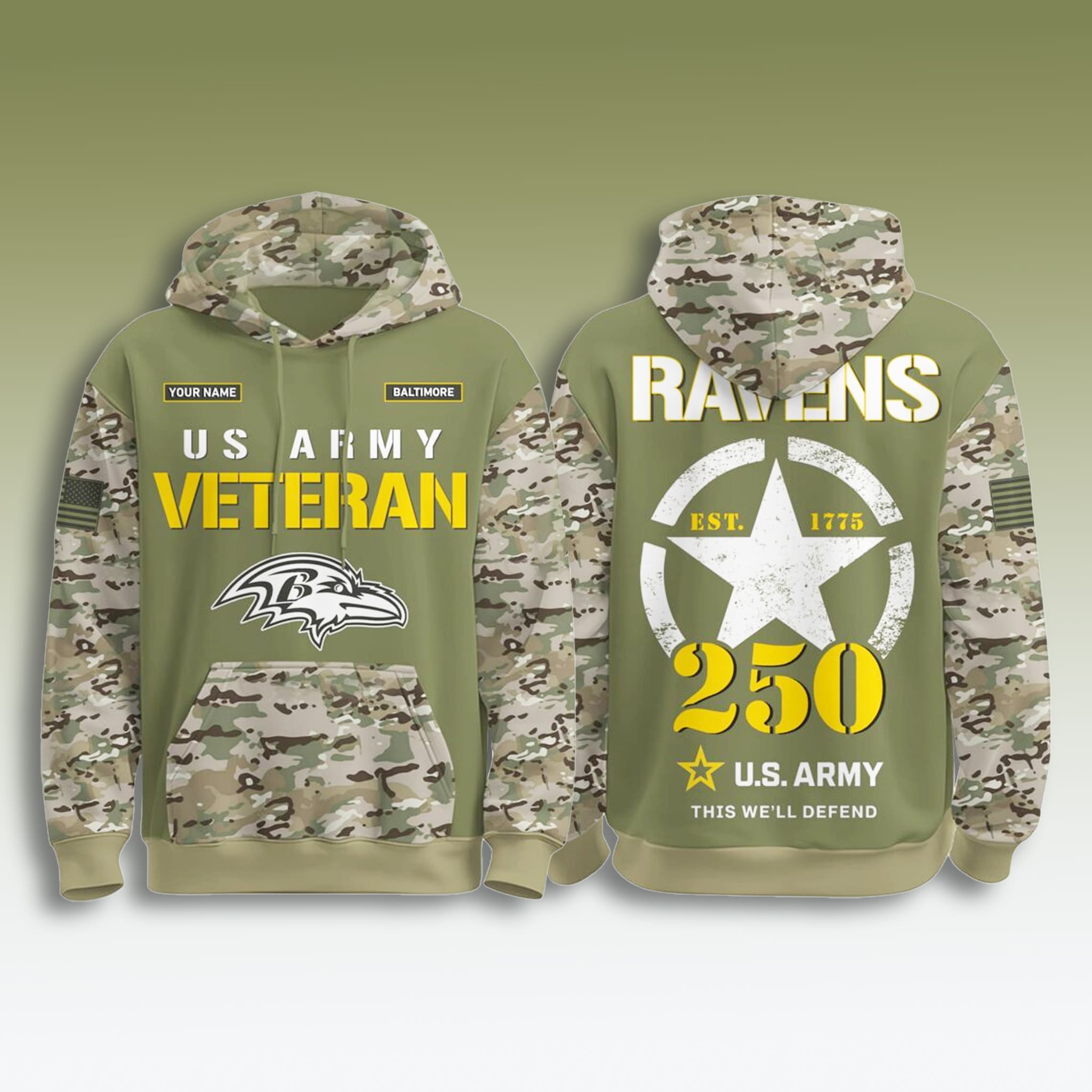 Baltimore Ravens US Army Veteran 250th Birthday Hoodie 2 Baltimore Ravens US Army Veteran 250th Birthday Hoodie 2