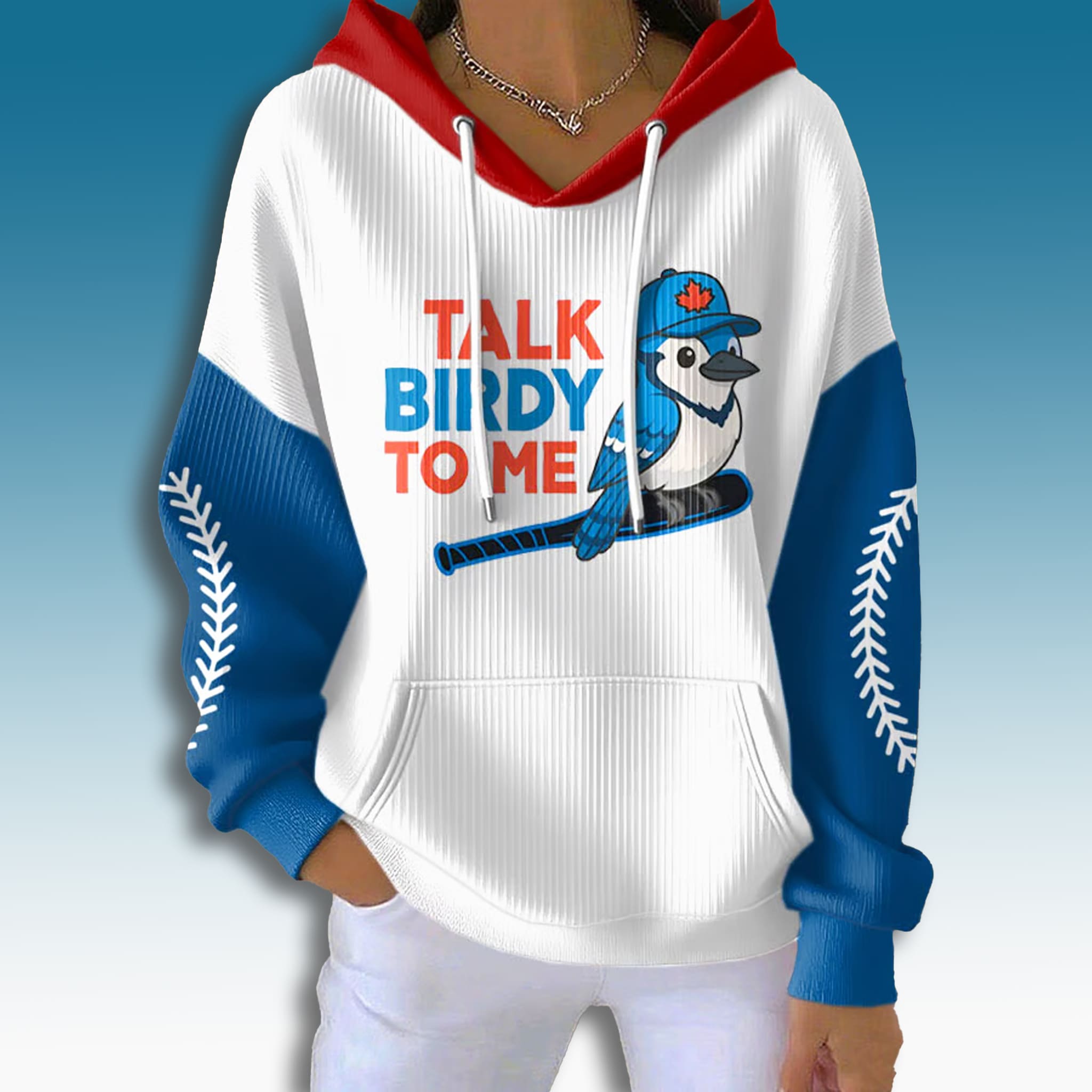 Blue Jays Talk Birdy To Me Waffle Hoodie 2 Blue Jays Talk Birdy To Me Waffle Hoodie