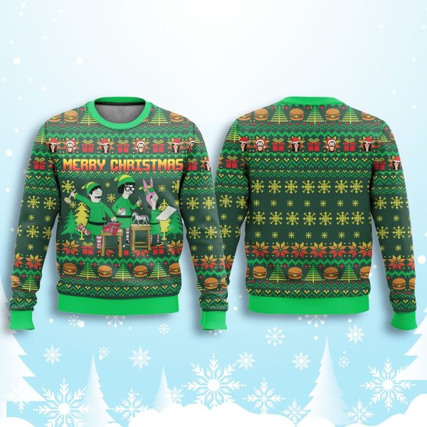 Bobs Burgers Merry Christmas Green Ugly Sweater