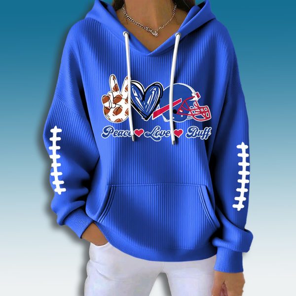 Buffalo Bills Peace Love Buff Waffle Hoodie 2