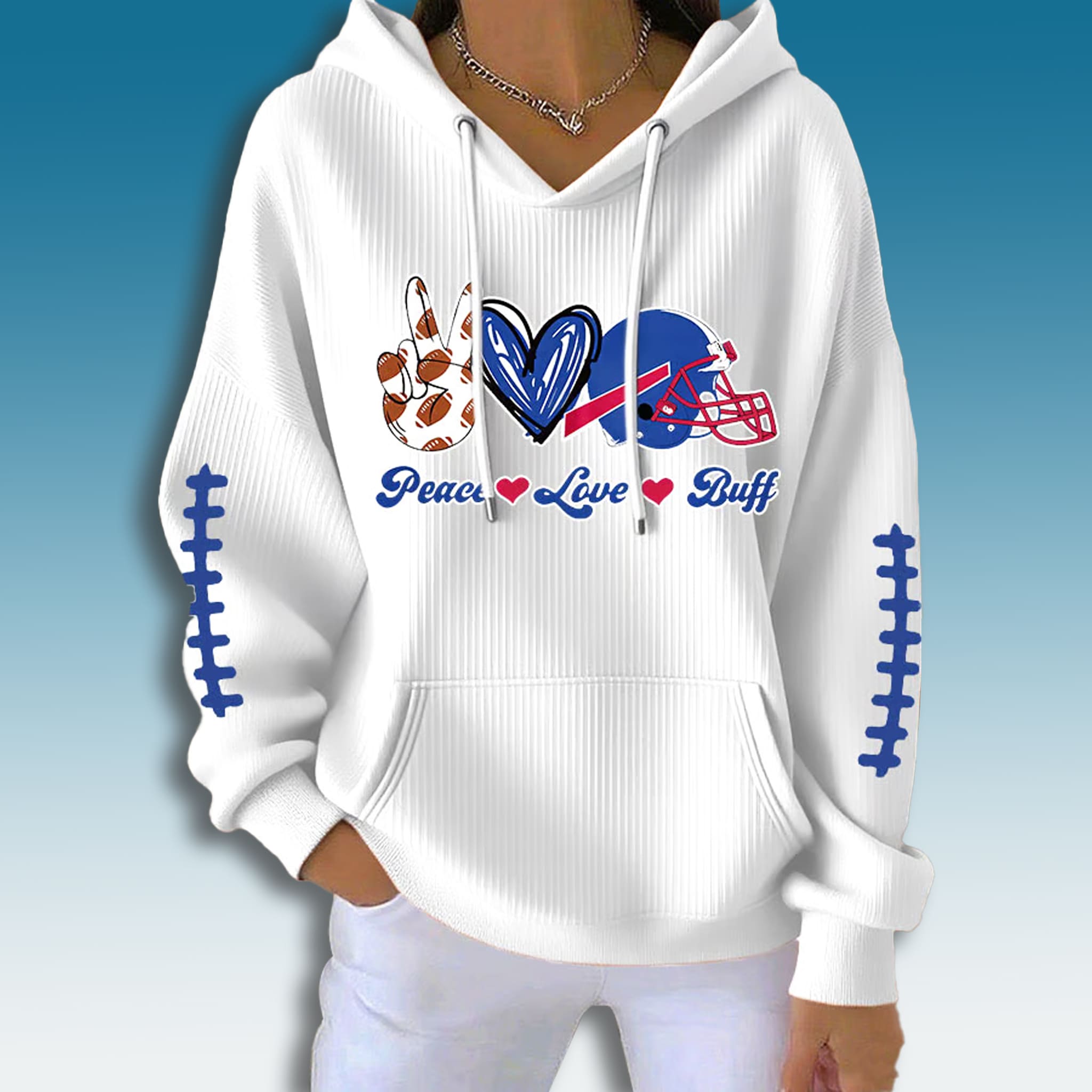 Bills Peace Love Buff Waffle Hoodie 2 Buffalo Bills Peace Love Buff Waffle Hoodie 3
