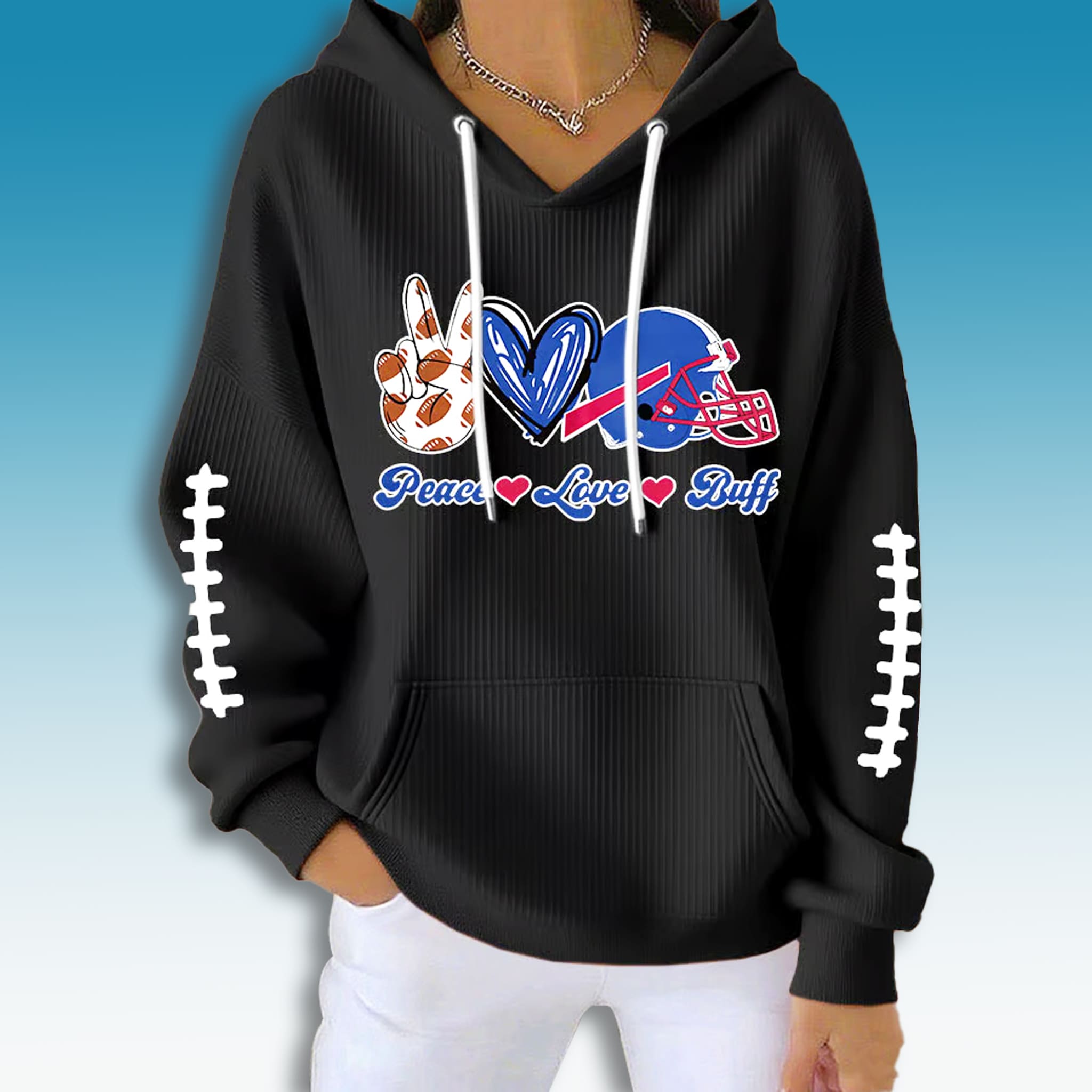 Bills Peace Love Buff Waffle Hoodie 3 Buffalo Bills Peace Love Buff Waffle Hoodie