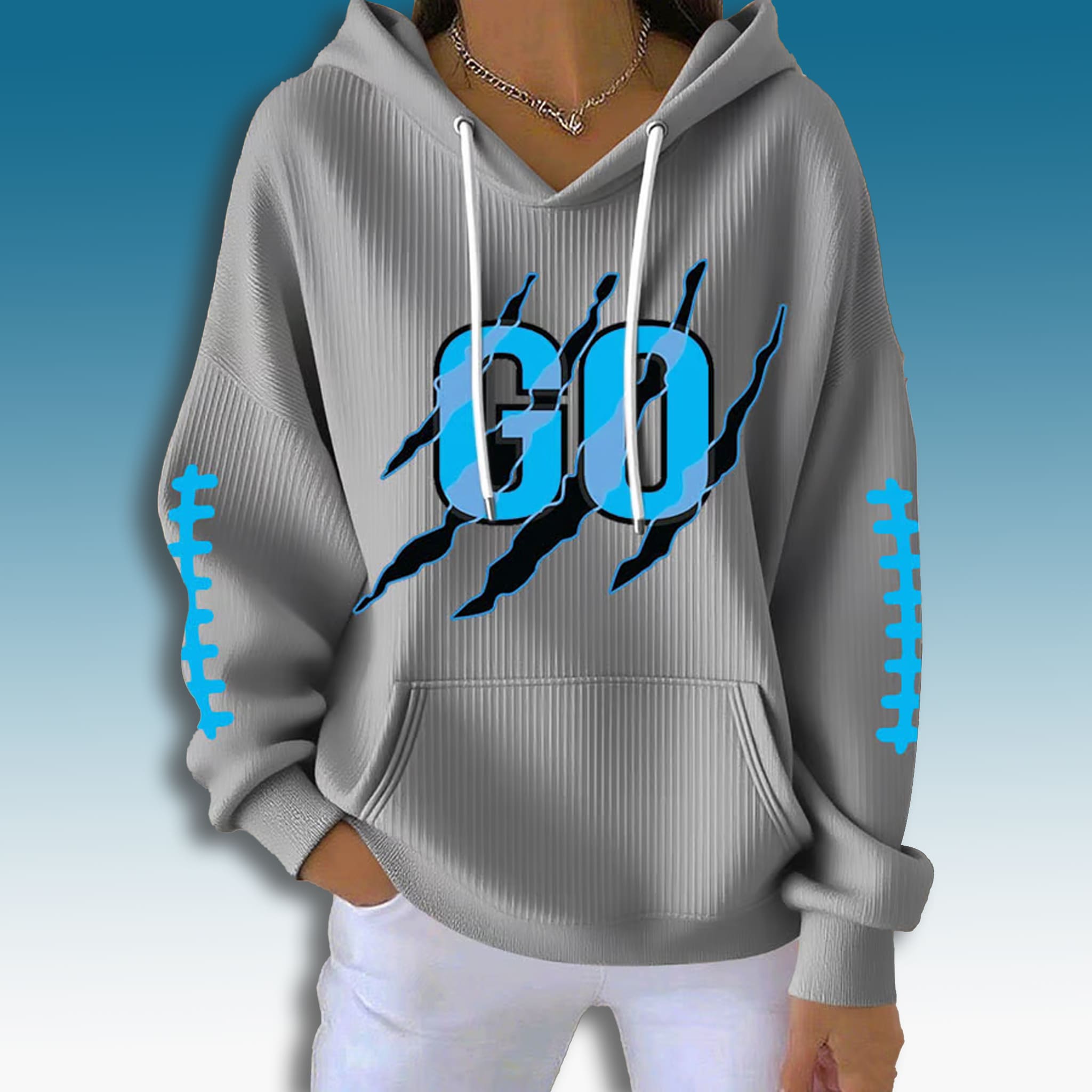 Carolina Football Go Panthers Waffle Hoodie 1 Carolina Football Go Panthers Waffle Hoodie 2