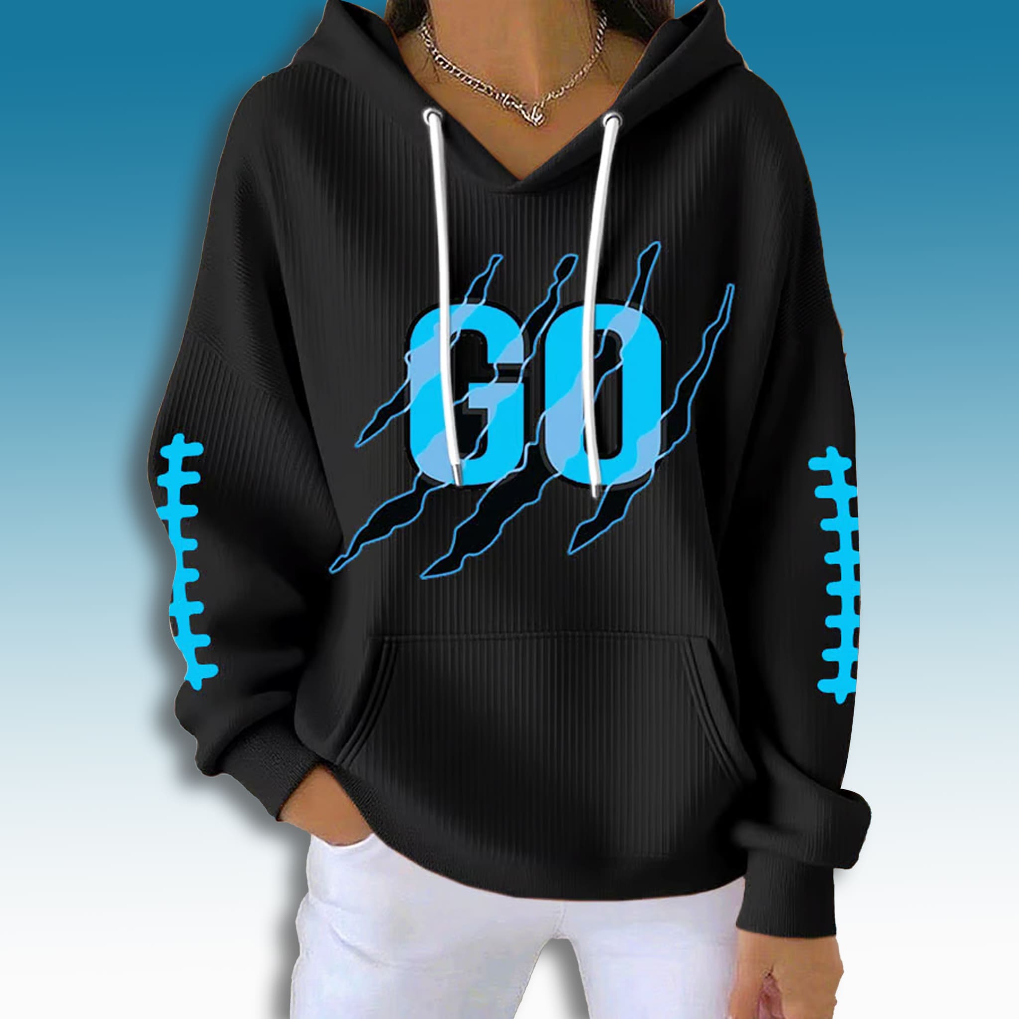 Carolina Football Go Panthers Waffle Hoodie 2 Carolina Football Go Panthers Waffle Hoodie 3