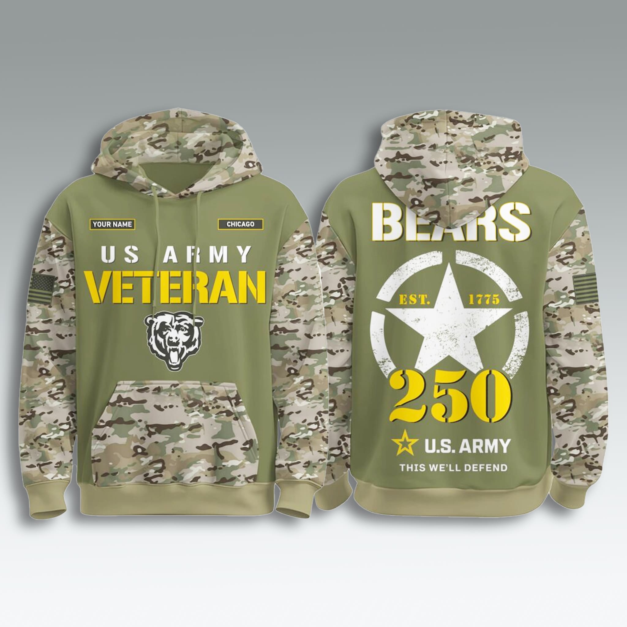 Chicago Bears US Army Veteran 250th Birthday Hoodie 2 Chicago Bears US Army Veteran 250th Birthday Hoodie 2