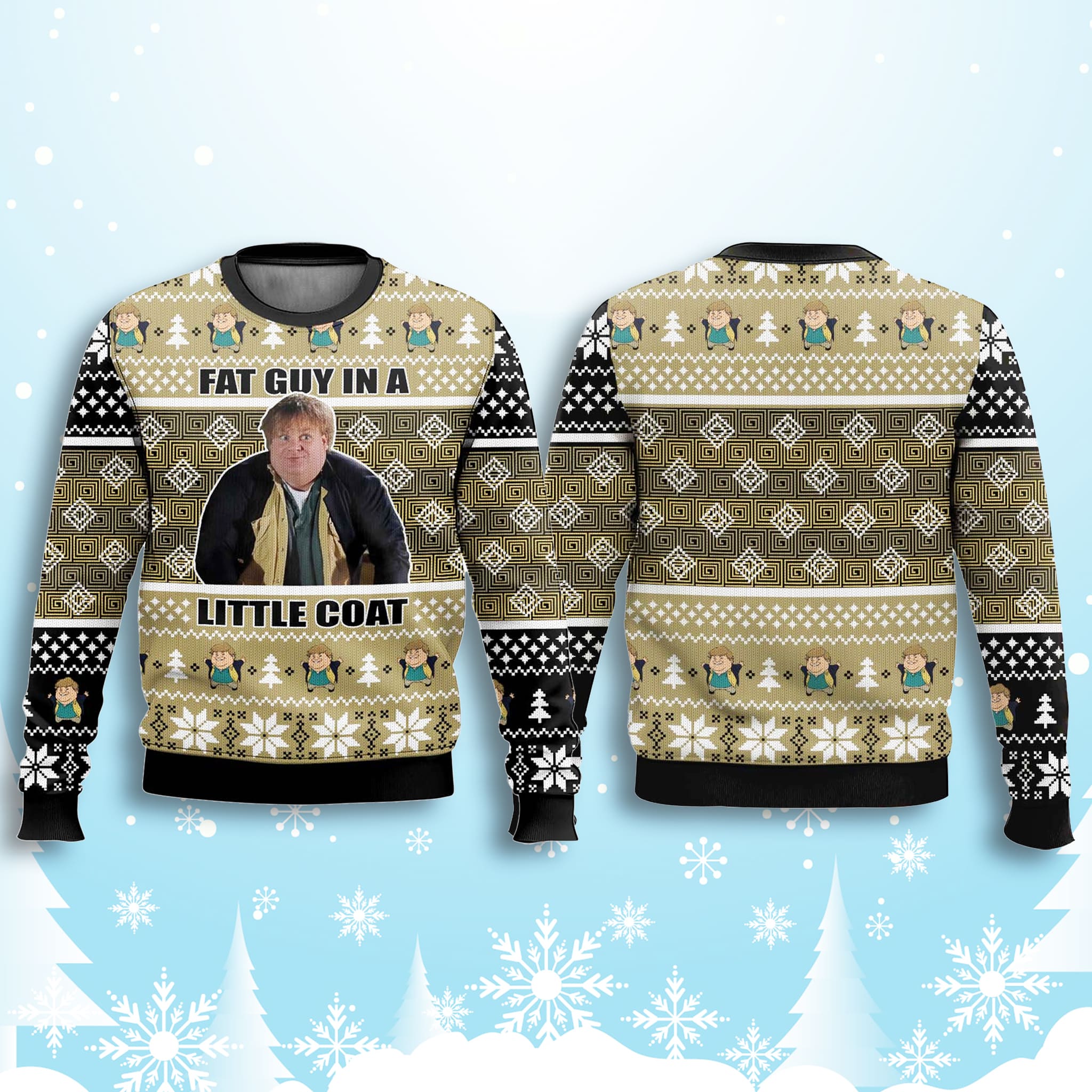Chris Farley Fat Guy In A Little Coat Ugly Christmas Sweater 2 Chris Farley Fat Guy In A Little Coat Ugly Christmas Sweater 2