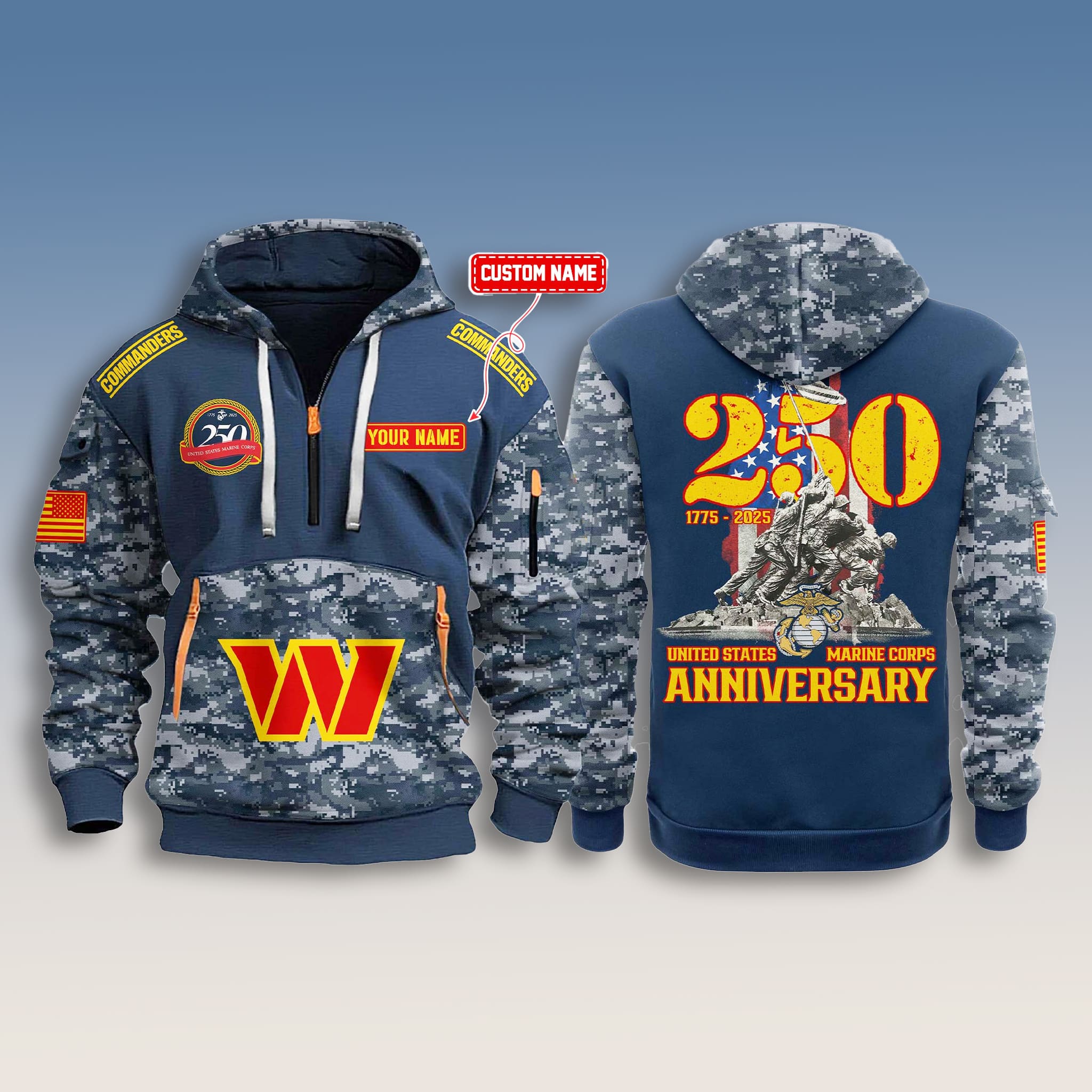 Commanders US Marine Corps 250th Anniversary Zip Hoodie Commanders US Marine Corps 250th Anniversary Zip Hoodie