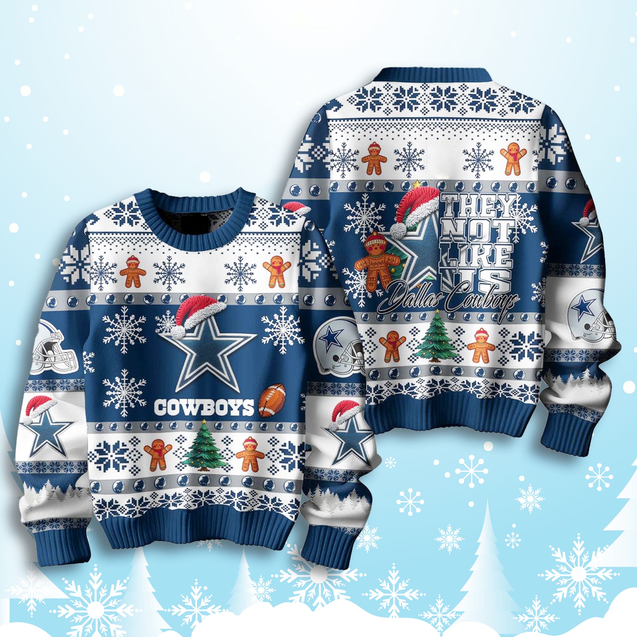 Dallas Cowboys They Not Like Us Christmas Ugly Sweater 2 Dallas Cowboys They Not Like Us Christmas Ugly Sweater 2