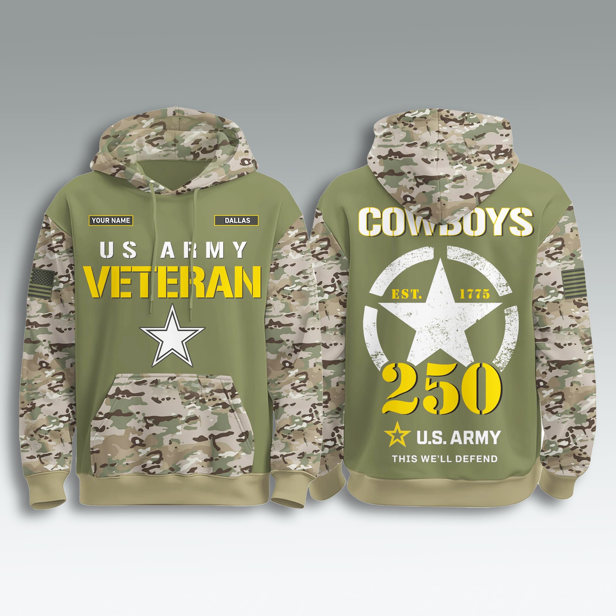 Cowboys US Army Veteran 250th Birthday Hoodie 1 Dallas Cowboys US Army Veteran 250th Birthday Hoodie 1