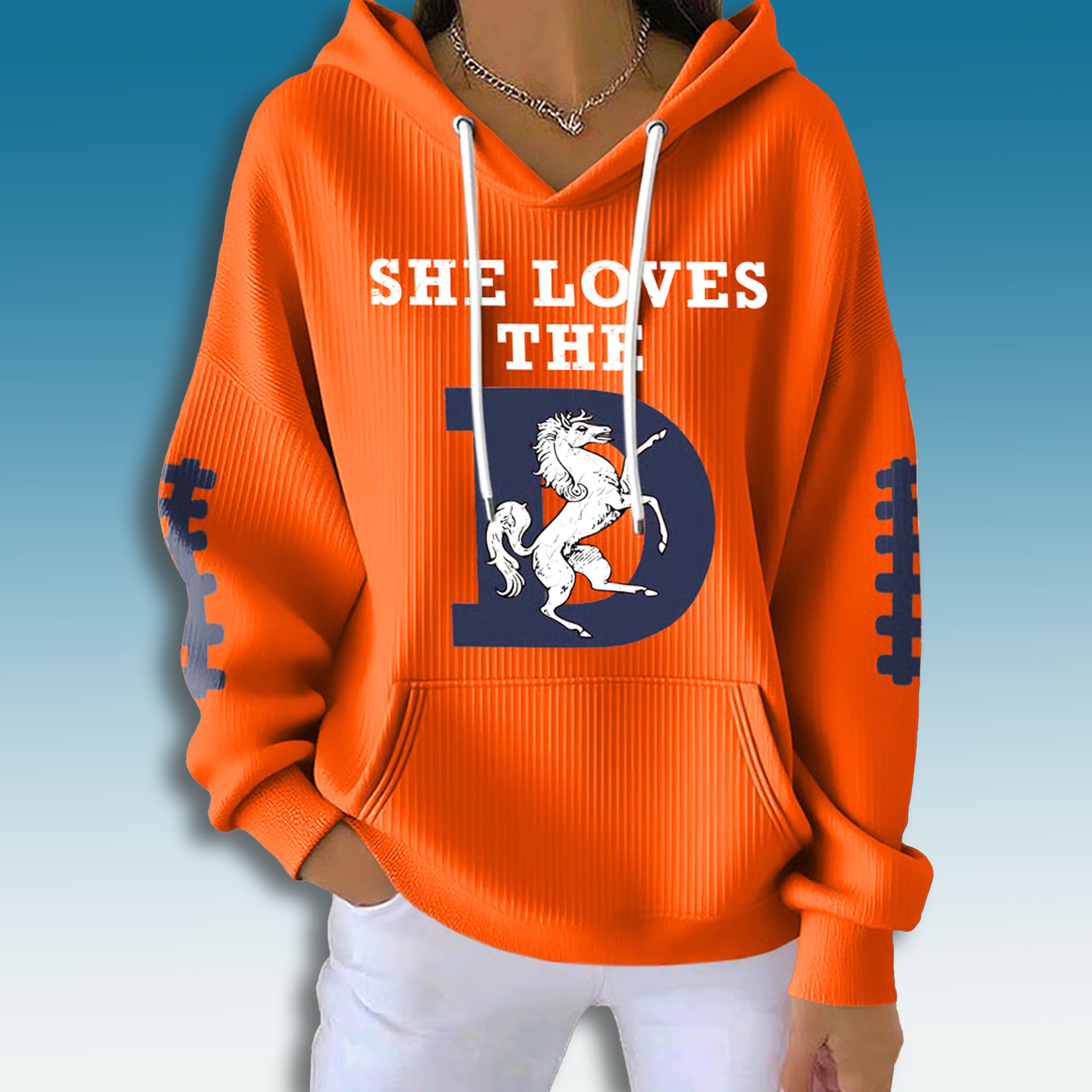 Denver Broncos She Loves The D Waffle Hoodie Denver Broncos She Loves The D Waffle Hoodie