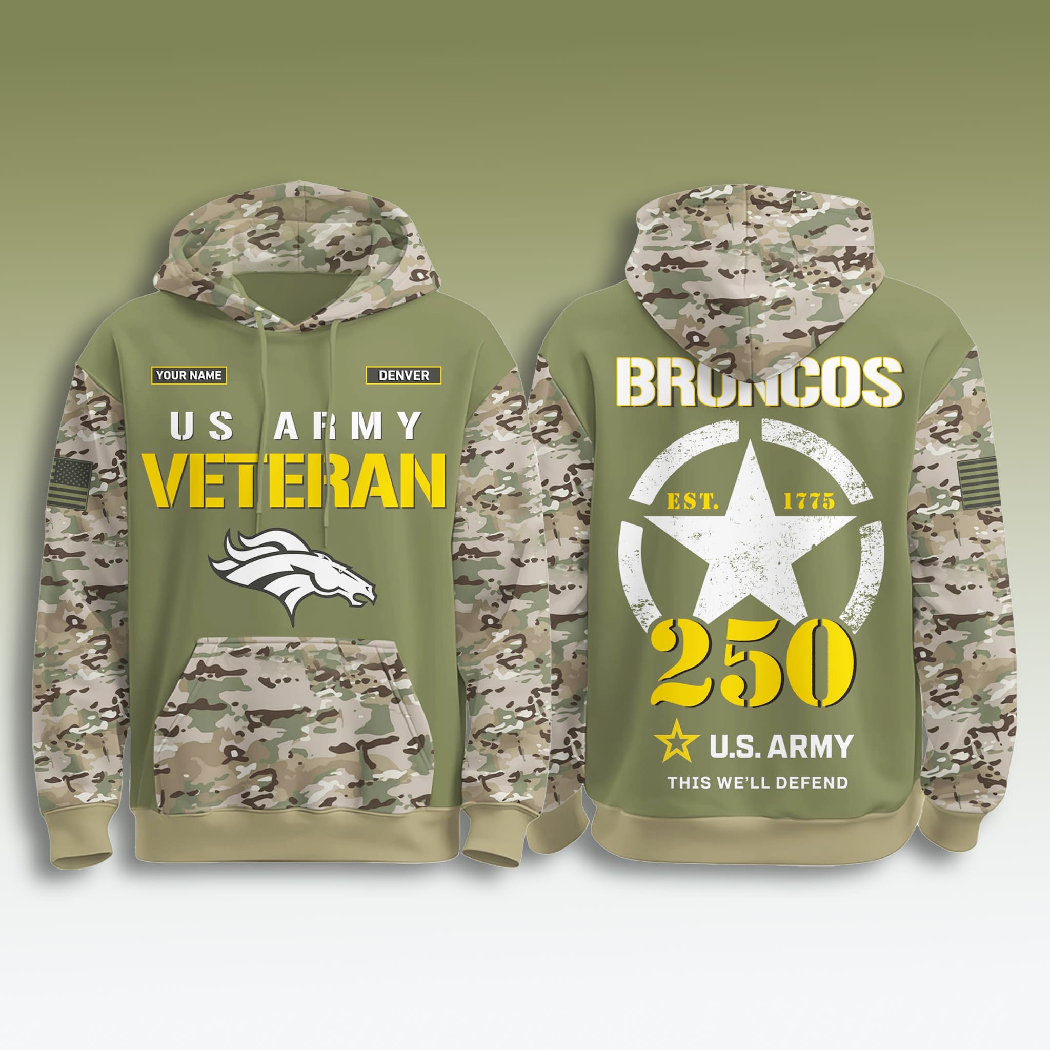 Broncos US Army Veteran 250th Birthday Hoodie 1 Denver Broncos US Army Veteran 250th Birthday Hoodie 1