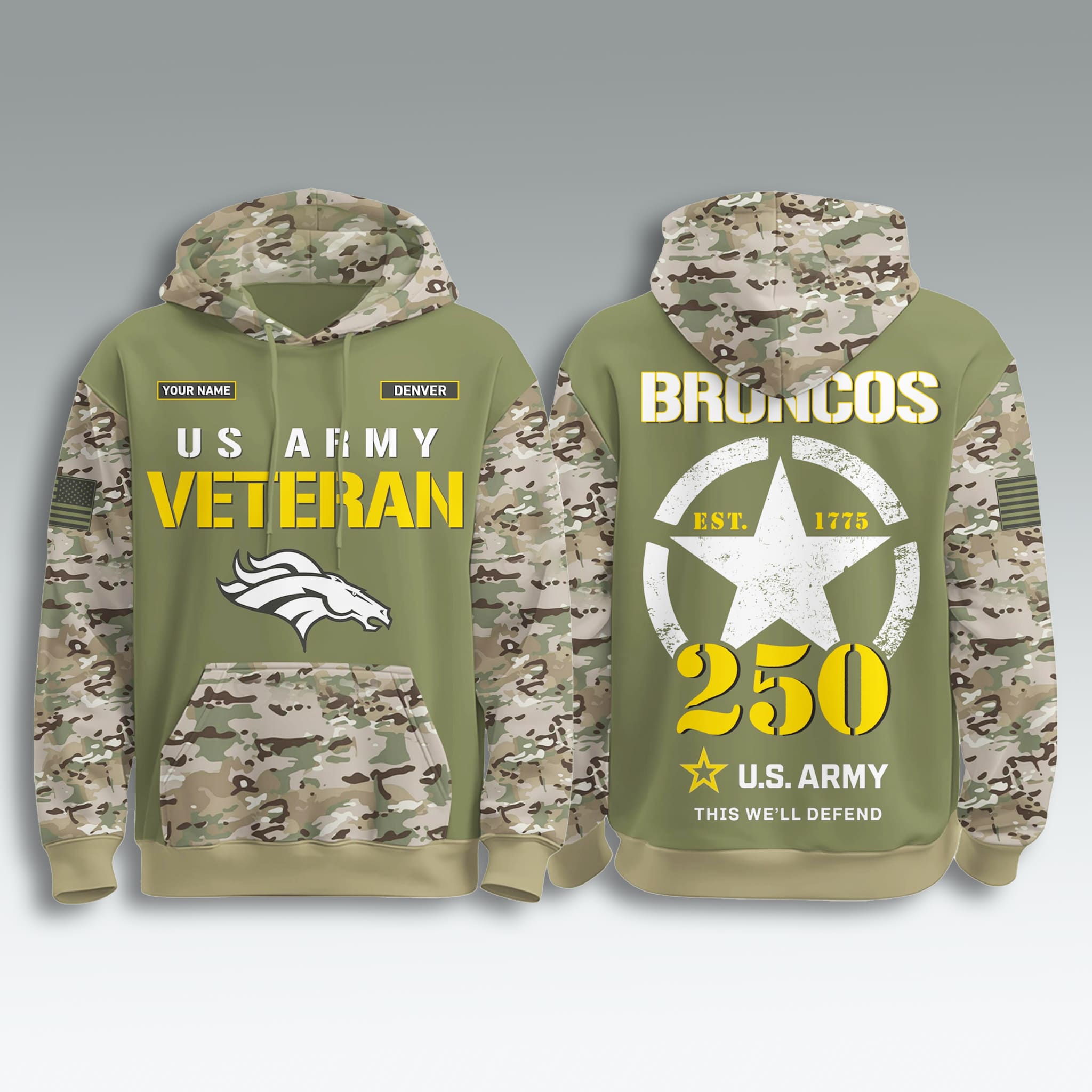 Denver Broncos US Army Veteran 250th Birthday Hoodie 2 Denver Broncos US Army Veteran 250th Birthday Hoodie 2