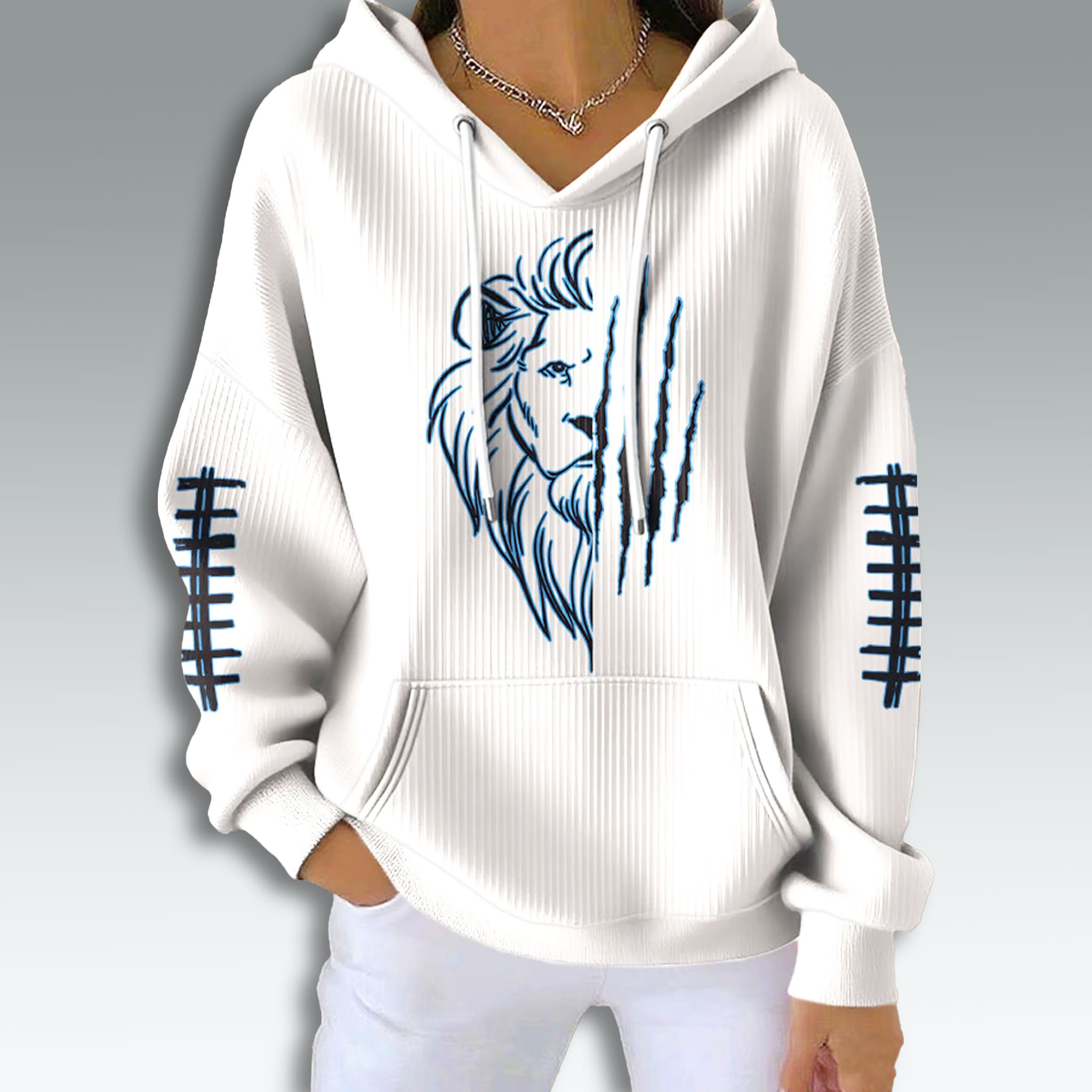 Detroit Football Lion Half Face Waffle Hoodie 1 Detroit Football Lion Half Face Waffle Hoodie 2