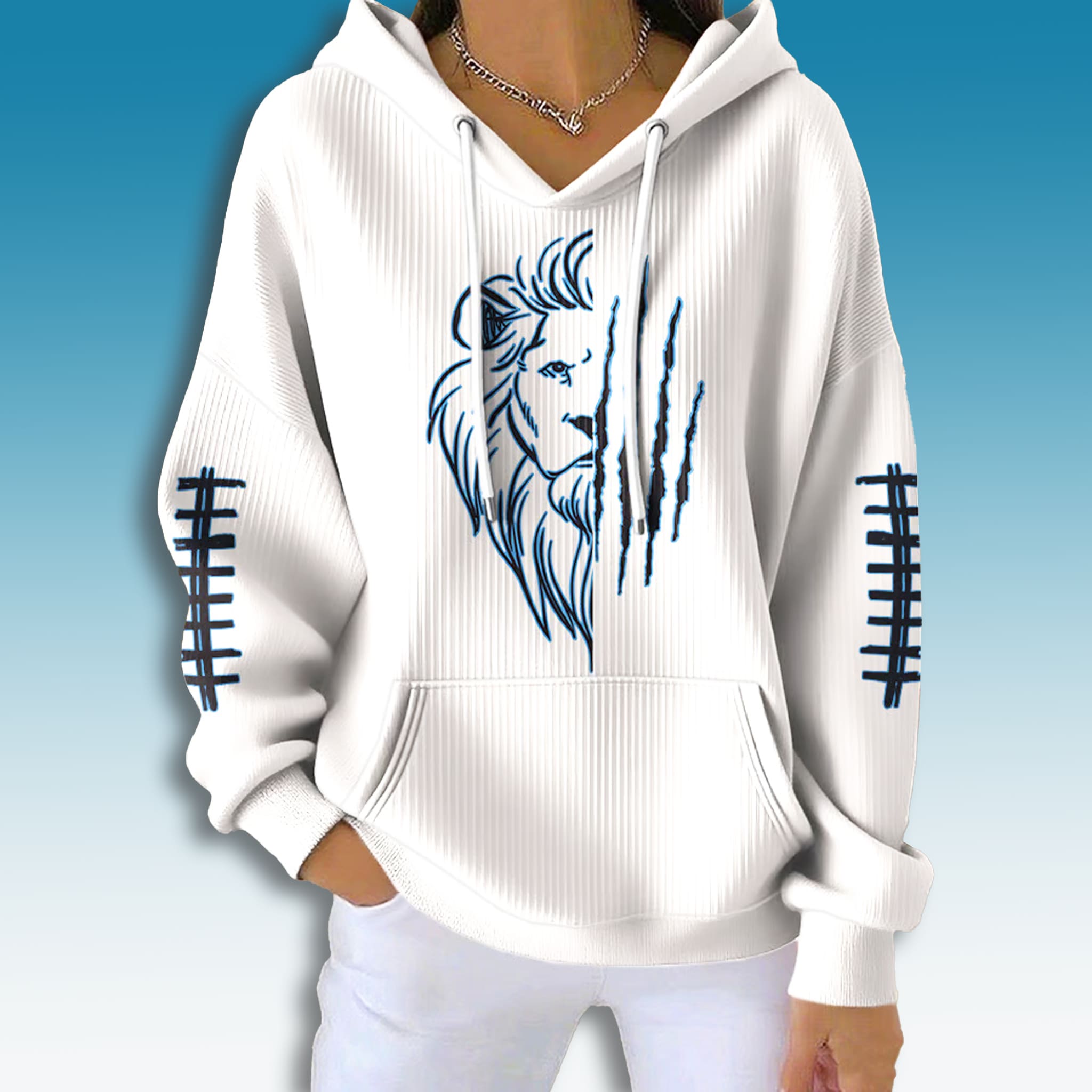 Detroit Football Lion Half Face Waffle Hoodie Detroit Football Lion Half Face Waffle Hoodie
