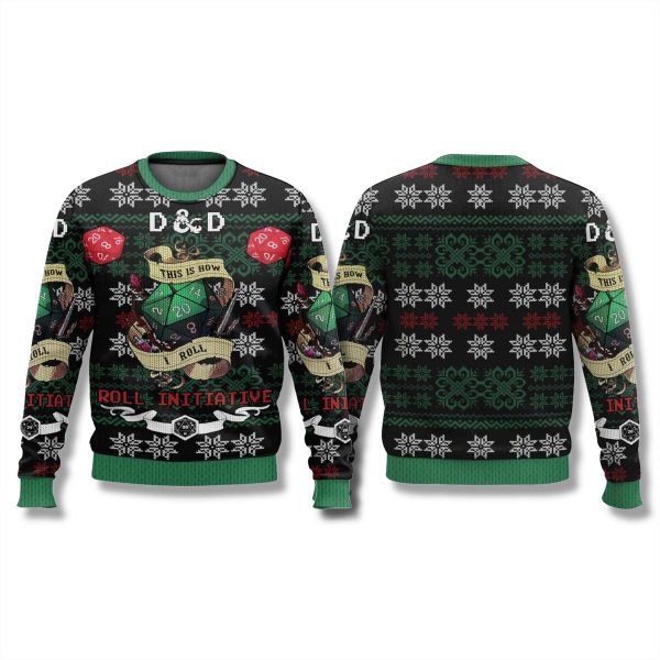 Dungeons Dragons Roll Initiative Christmas Ugly Sweater 1