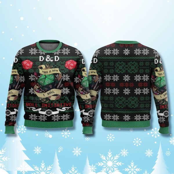 Dungeons Dragons Roll Initiative Christmas Ugly Sweater 2