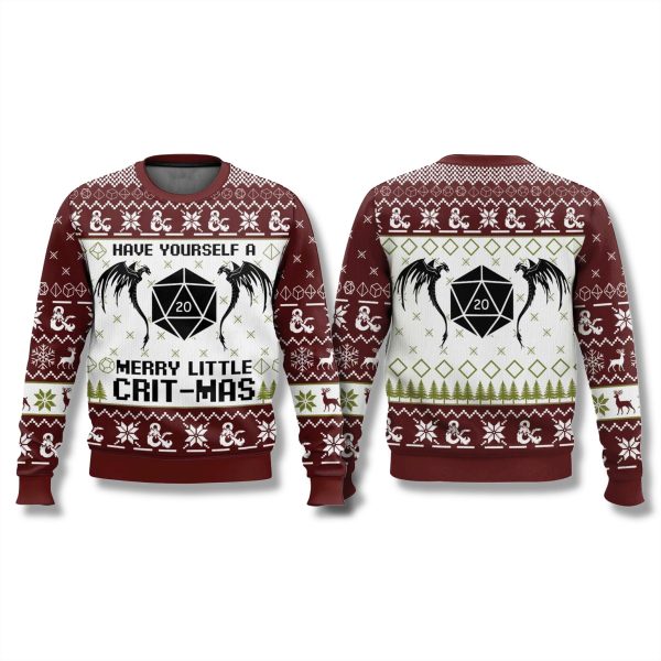 Dungeons and Dragons Roll a Natural 20 Merry Little Crit mas Ugly Sweater 1