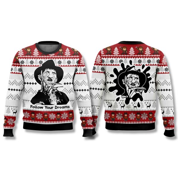 Freddy Krueger Follow Your Dream Ugly Christmas Sweater 1