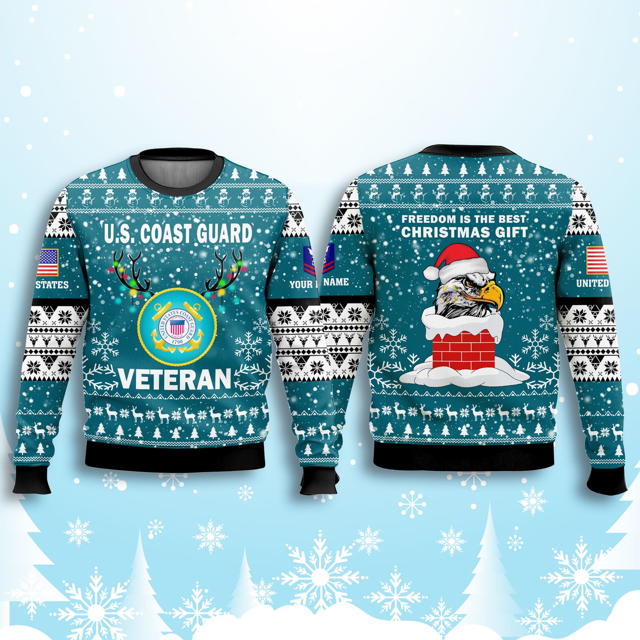 Freedom Is The Best Gift US Coast Guard Veteran Ugly Sweater 2 Freedom Is The Best Gift US Coast Guard Veteran Ugly Sweater 2