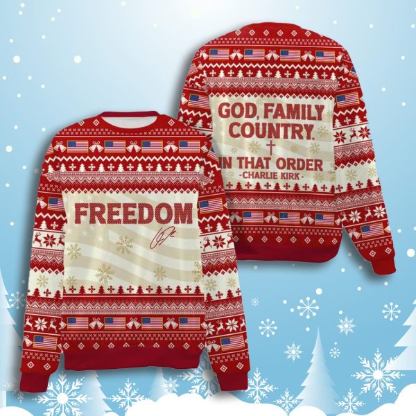 God Family Country Charlie Kirk Ugly Christmas Sweater 2