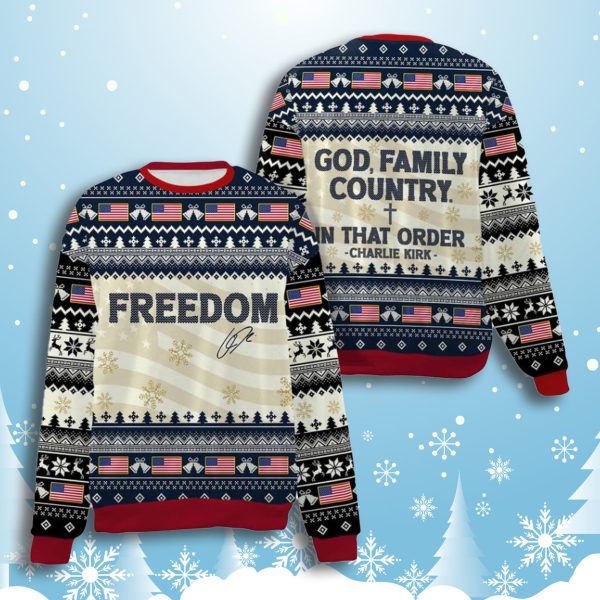 God Family Country Charlie Kirk Ugly Christmas Sweater 3