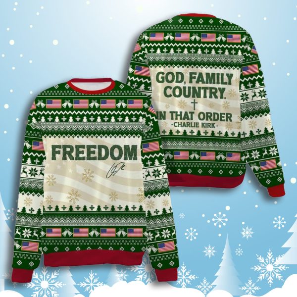 God Family Country Charlie Kirk Ugly Christmas Sweater 4