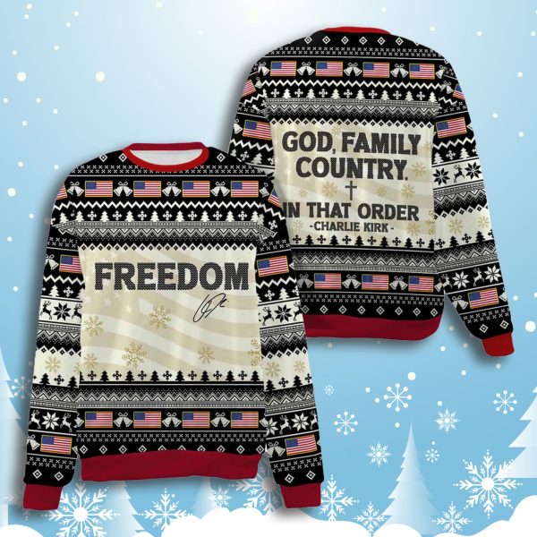 God Family Country Charlie Kirk Ugly Christmas Sweater