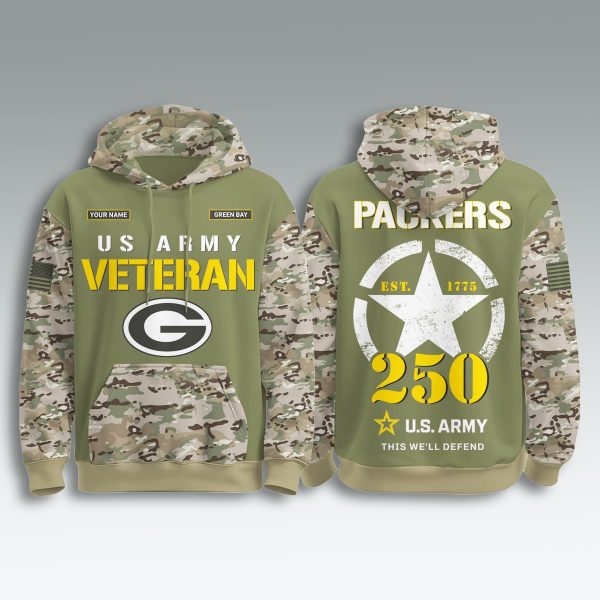 Green Bay Packers US Army 250th Birthday Veteran Hoodie 1