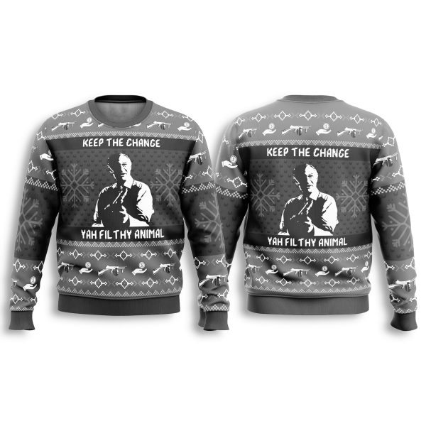 Home Alone Keep the Change Yah Filthy Animal Ugly Christmas Sweater 3