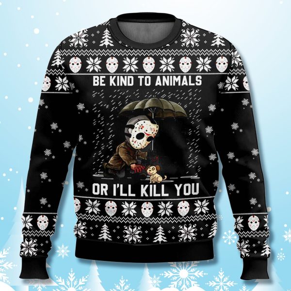 Jason Voorhees Be Kind To Animals Ugly Christmas Sweater