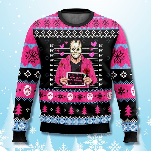 Jason Voorhees Mugshot Pink Ugly Christmas Sweater