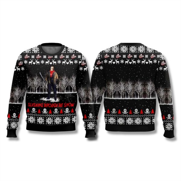 Jason Voorhees Slashing Through The Snow Ugly Sweater 1