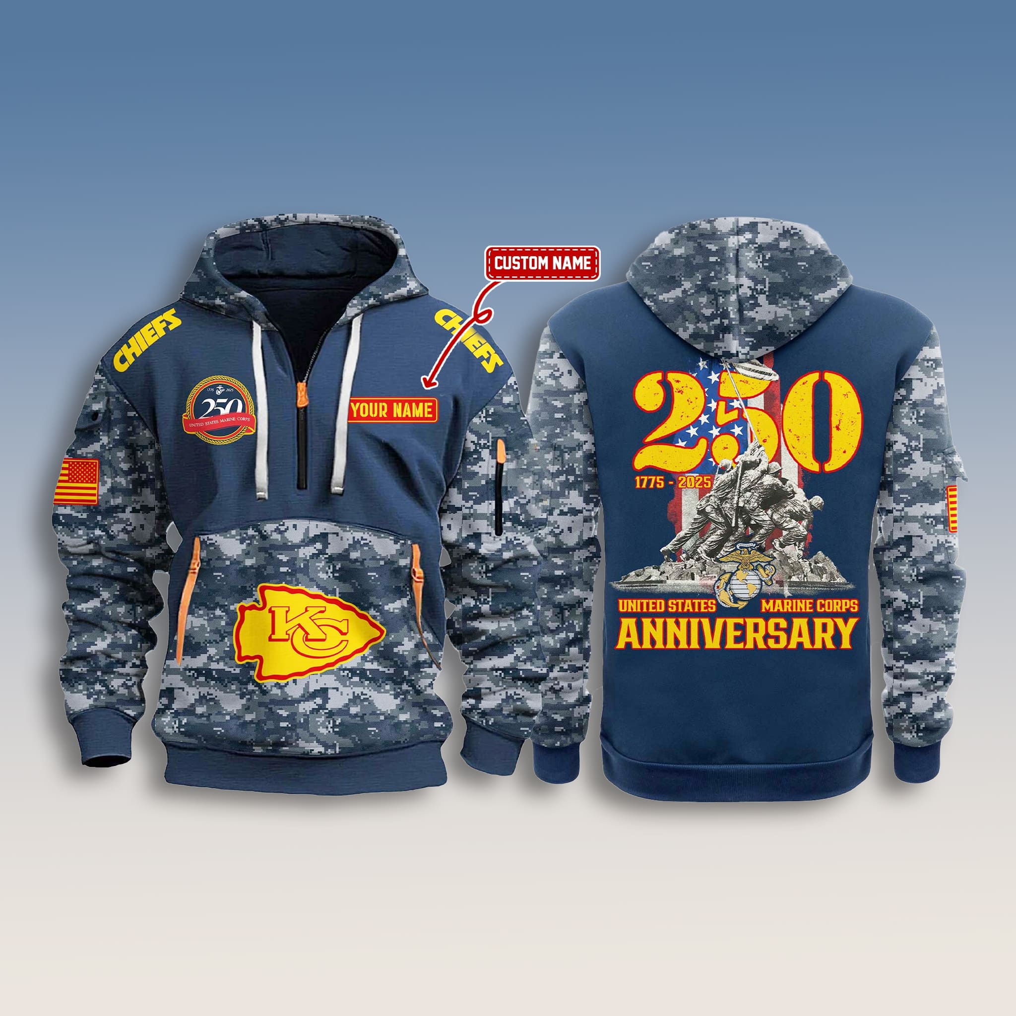 KC Chiefs US Marine Corps 250th Anniversary Zip Hoodie KC Chiefs US Marine Corps 250th Anniversary Zip Hoodie