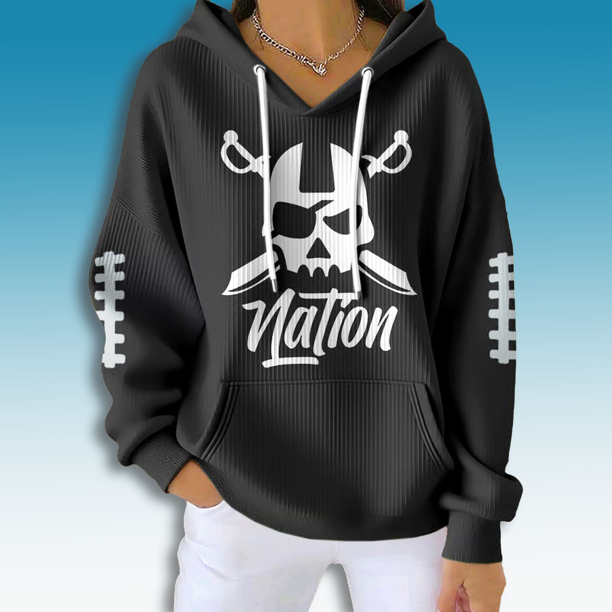 Raiders Nation Skull Waffle Hoodie 1 Las Vegas Raiders Nation Skull Waffle Hoodie 2